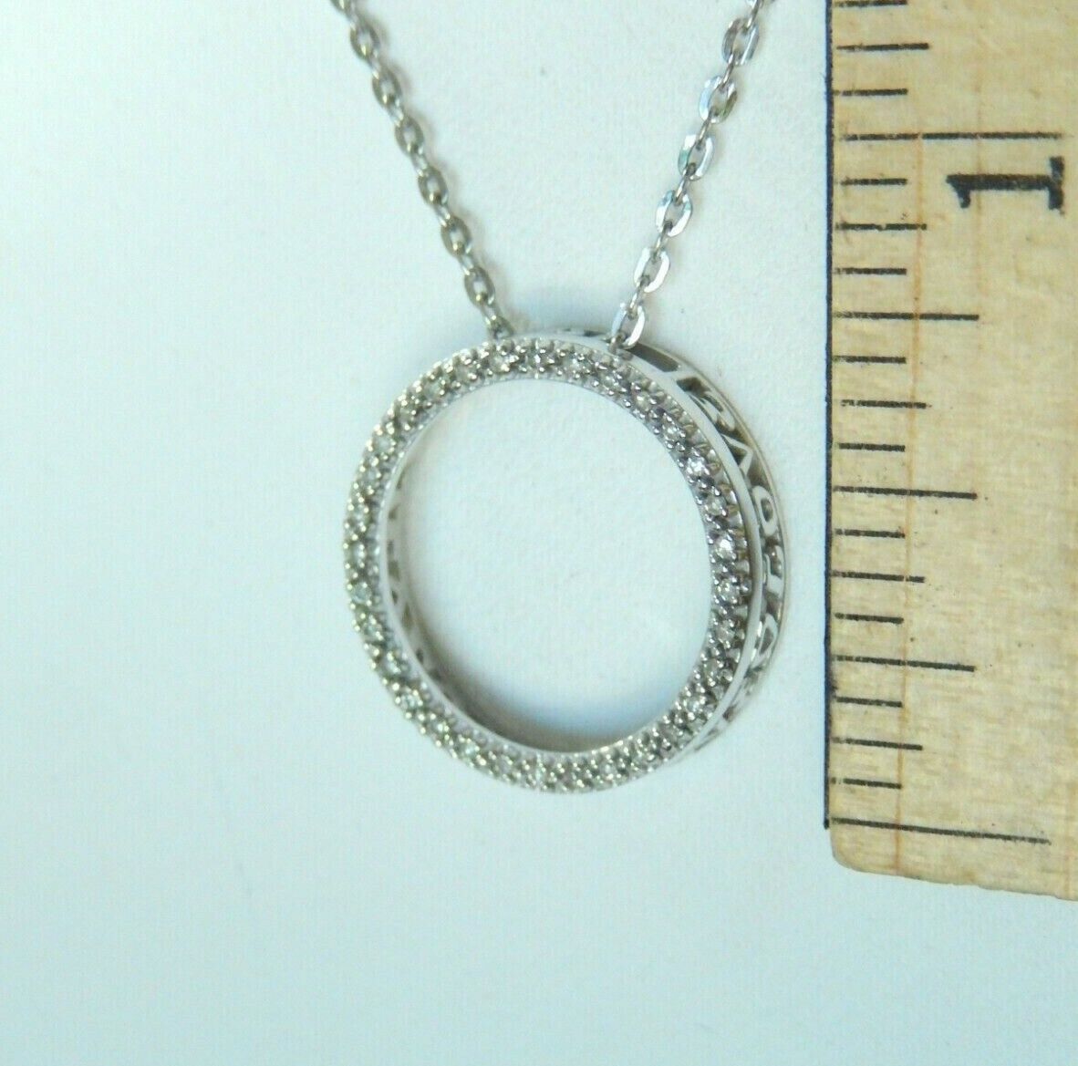 *NWT* 10k White Gold Round Diamond Love Eternity Circle Slider Pendant w/18"Chn