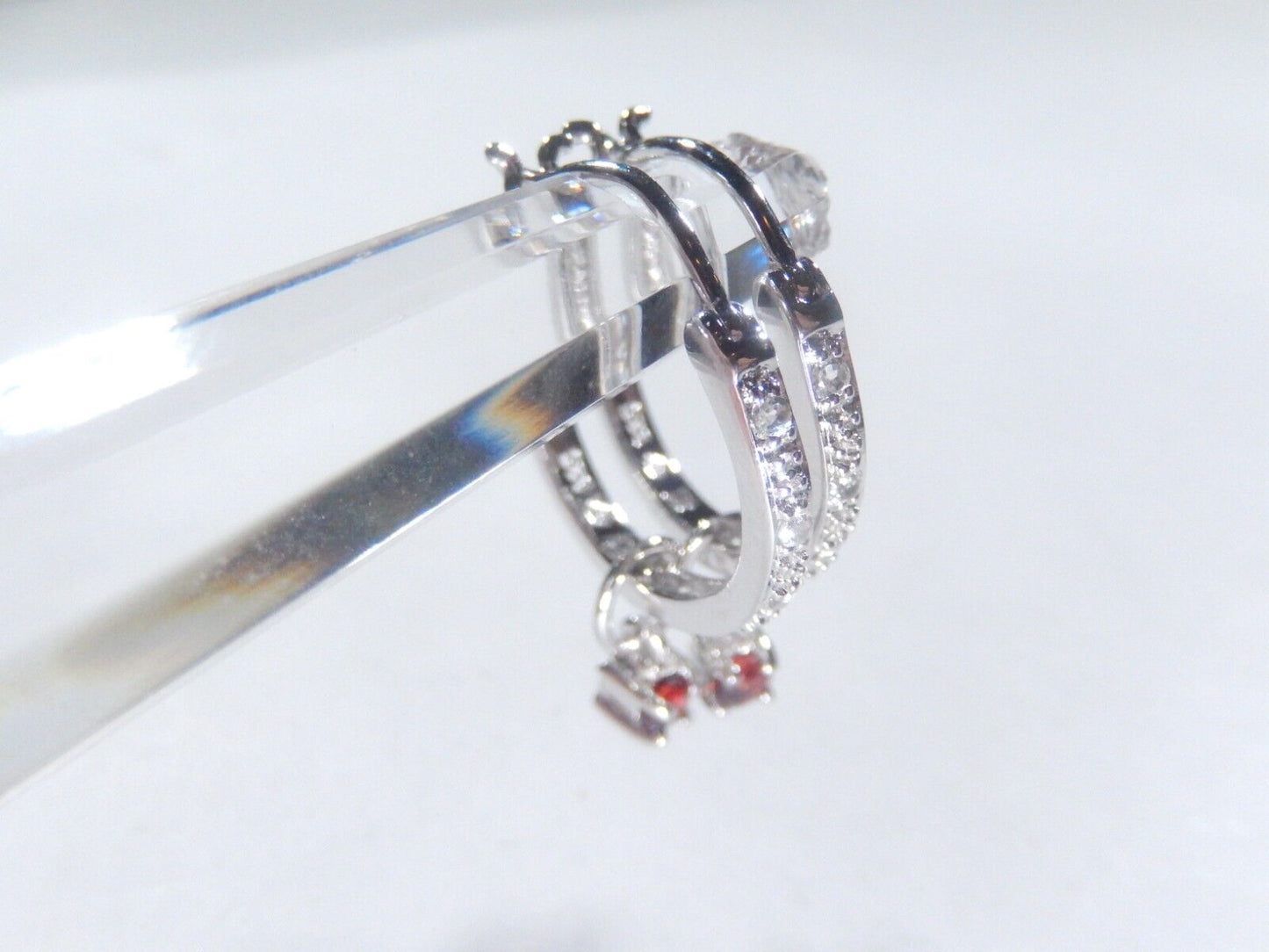 Sterling Silver Genuine Diamond Hoop Dangle Earrings