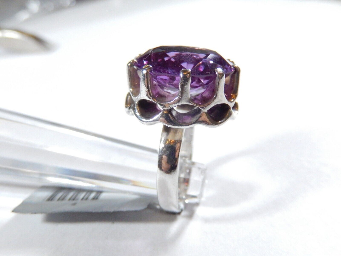 *VINTAGE* Sterling Round 12.00 Ct 15mm Faceted Amethyst Huge Ring SZ 5.25