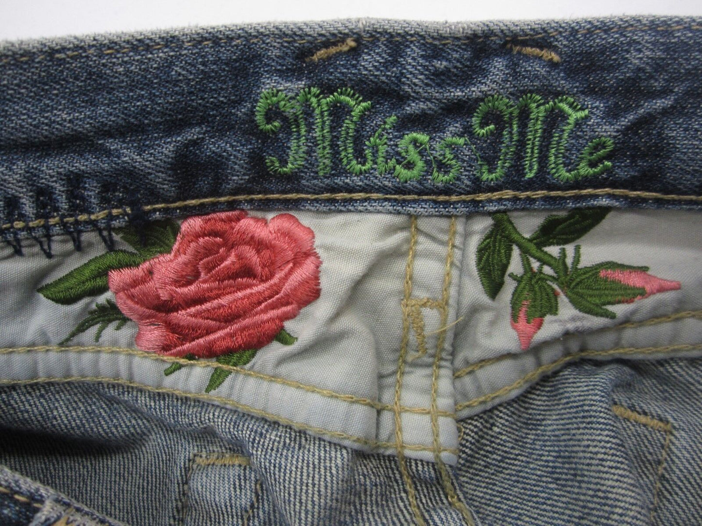 NICEMISS ME JP4152F Denim Embroidery Holes Patchwork Flowers Flare Jeans 26 x 33