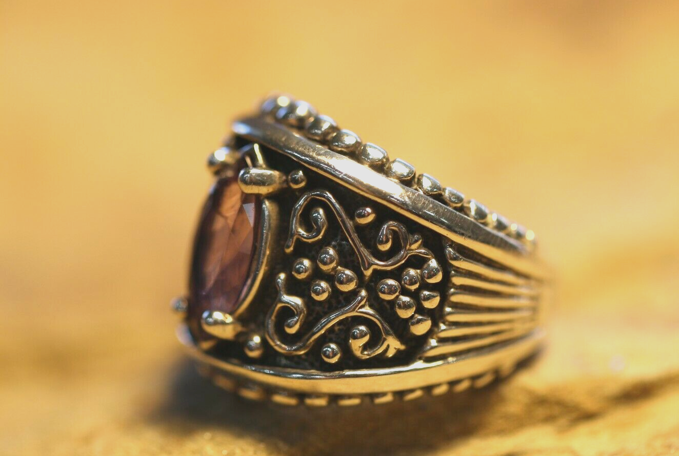 *VINTAGE*  Designer KABANA Amethyst 925 Sterling Silver Filigree Ring Size 7.5