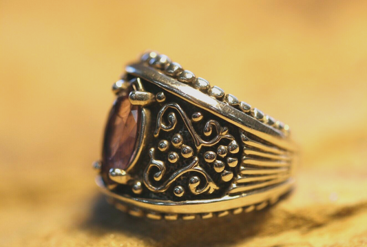 *VINTAGE*  Designer KABANA Amethyst 925 Sterling Silver Filigree Ring Size 7.5