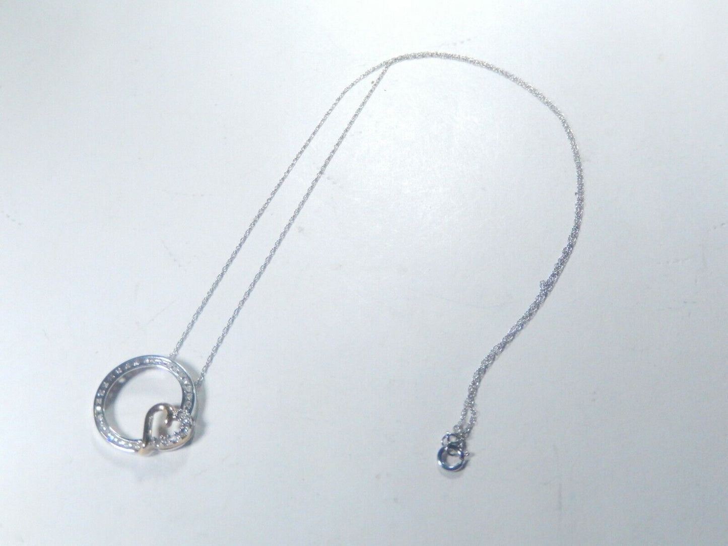 10K TWO-TONE GOLD 1/3CT ROUND DIAMOND HEART CIRCLE PENDANT 18" NECKLACE