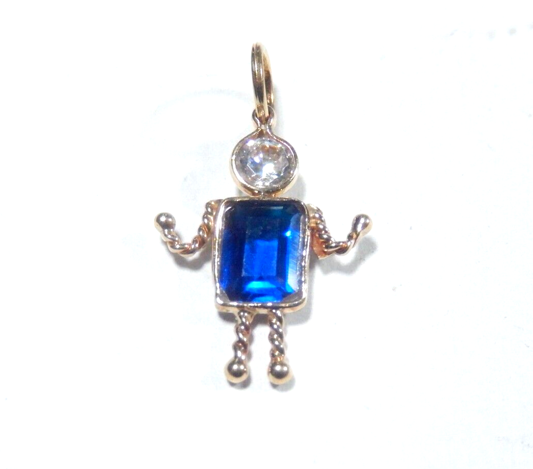 14K Yellow Gold Birthstone Baby Boy CZ Cubic Zirconia Charm Pendant