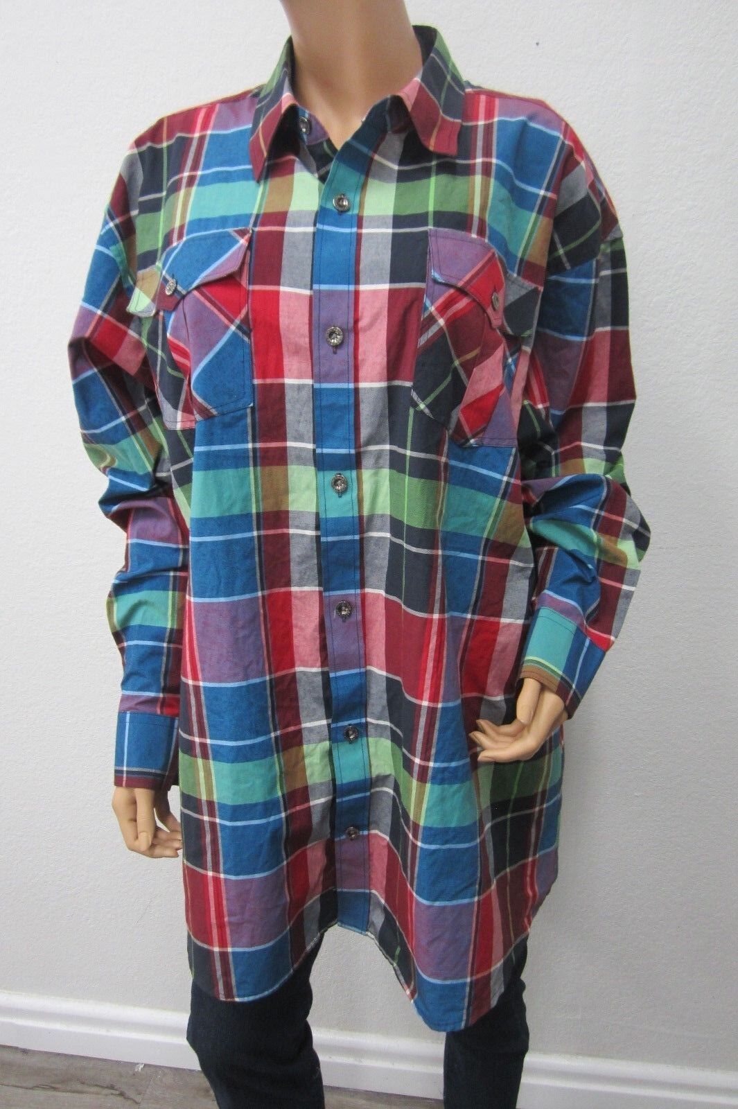 Ablanche Men's Shirt Bold Checks Plaid Multi Colored Long Sleeve  Size 3XL