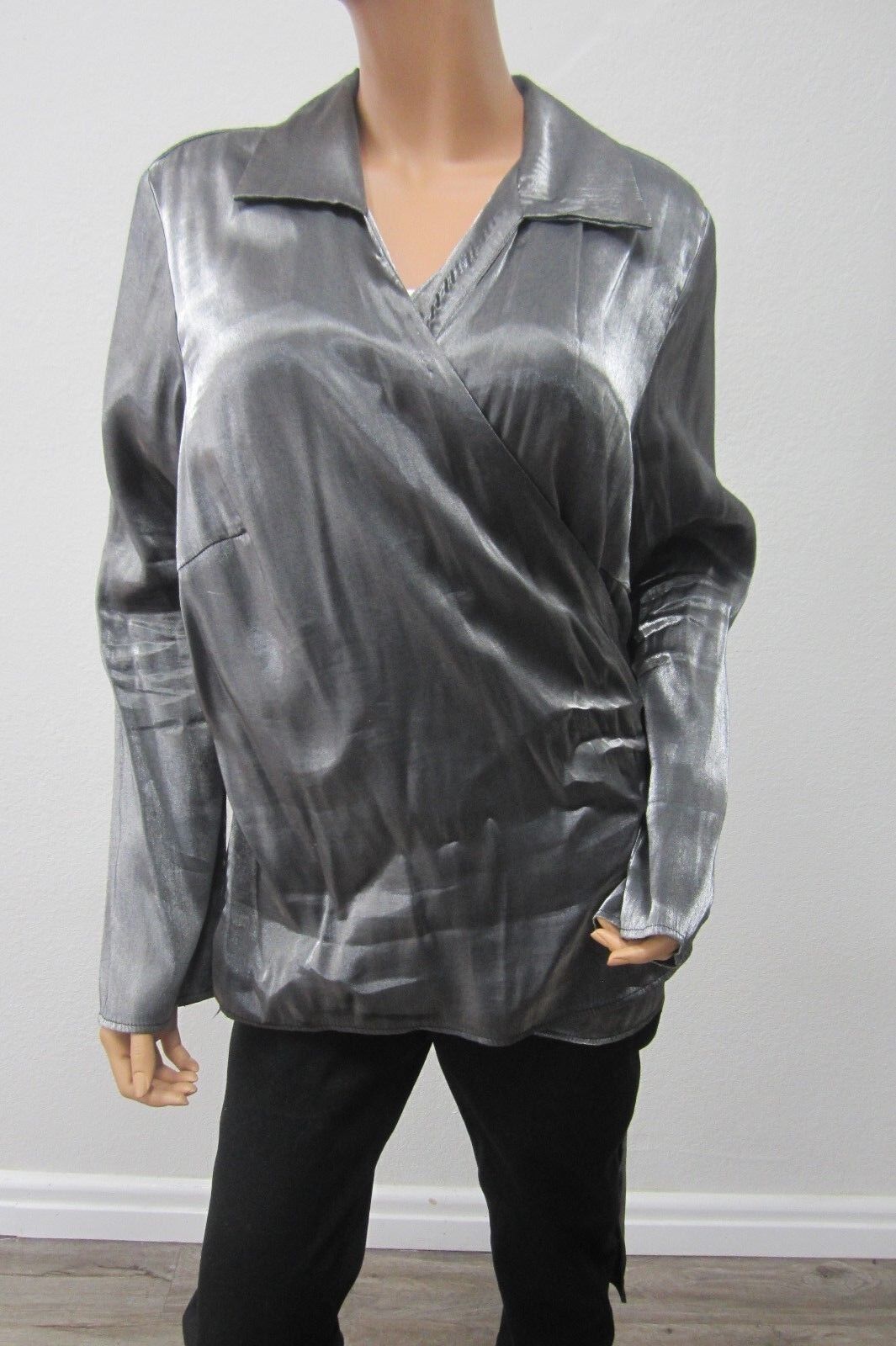 Lane Bryant CUTE Womens Long Sleeve Belted Gray Iridescent Long Top Size 22/24