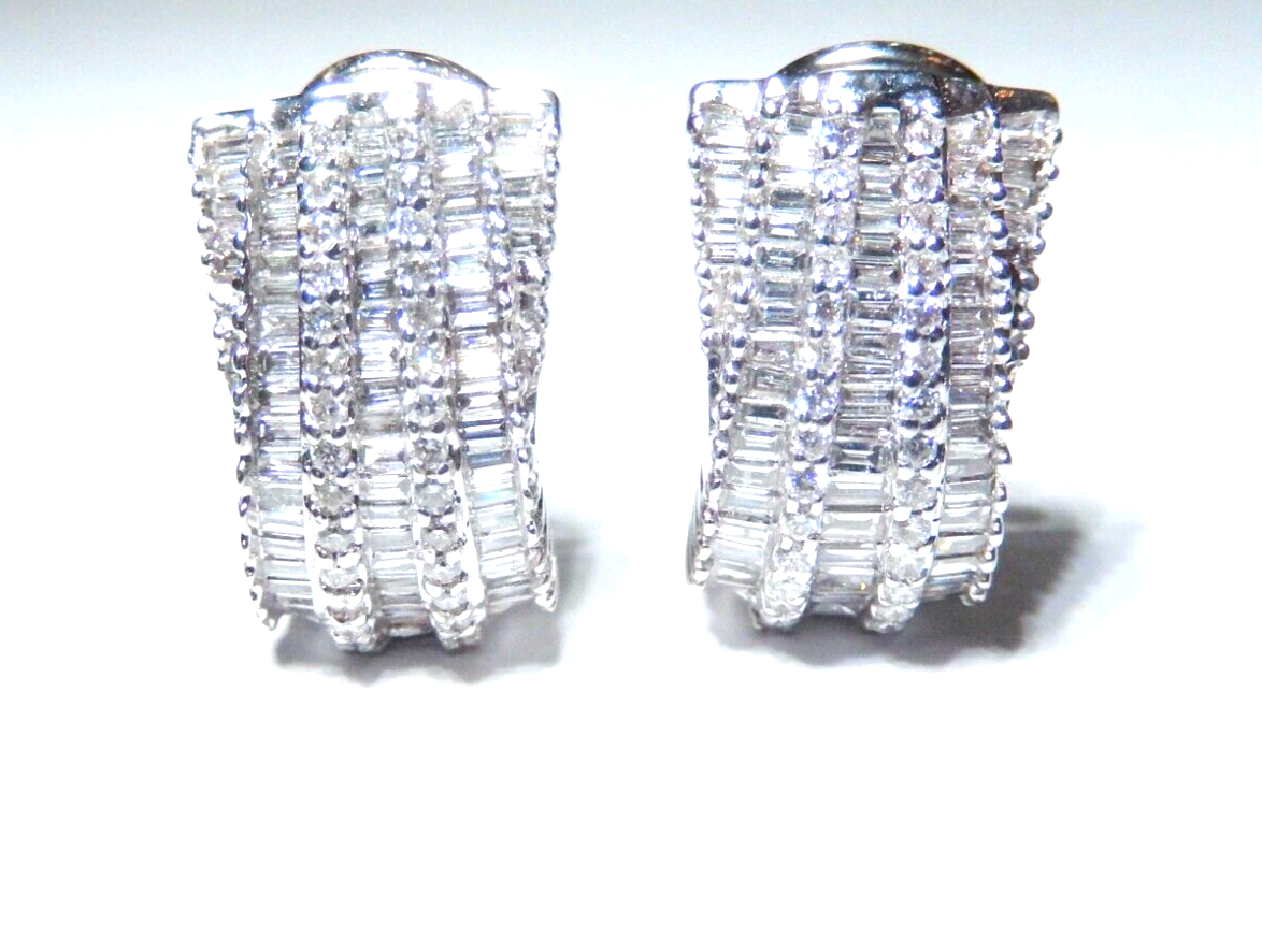 18K White Gold VS E/F 2.00 CTW Natural  Diamond Omega Back Earrings