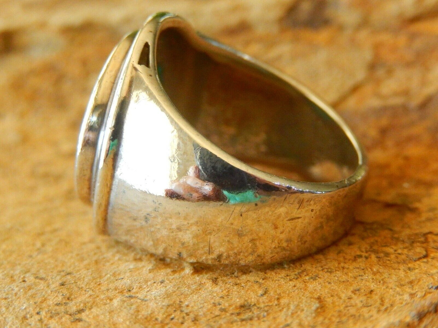 *VINTAGE* - LARGE SOUTHWEST STERLING SILVER TURQUOISE RING SIZE 8.25