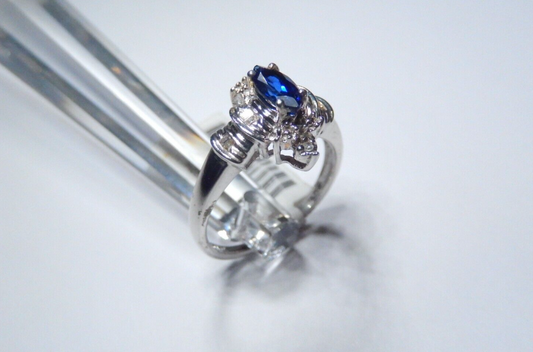 *NWT* 10k White Gold Lab Created Blue Sapphire and Diamond Ring Size 7