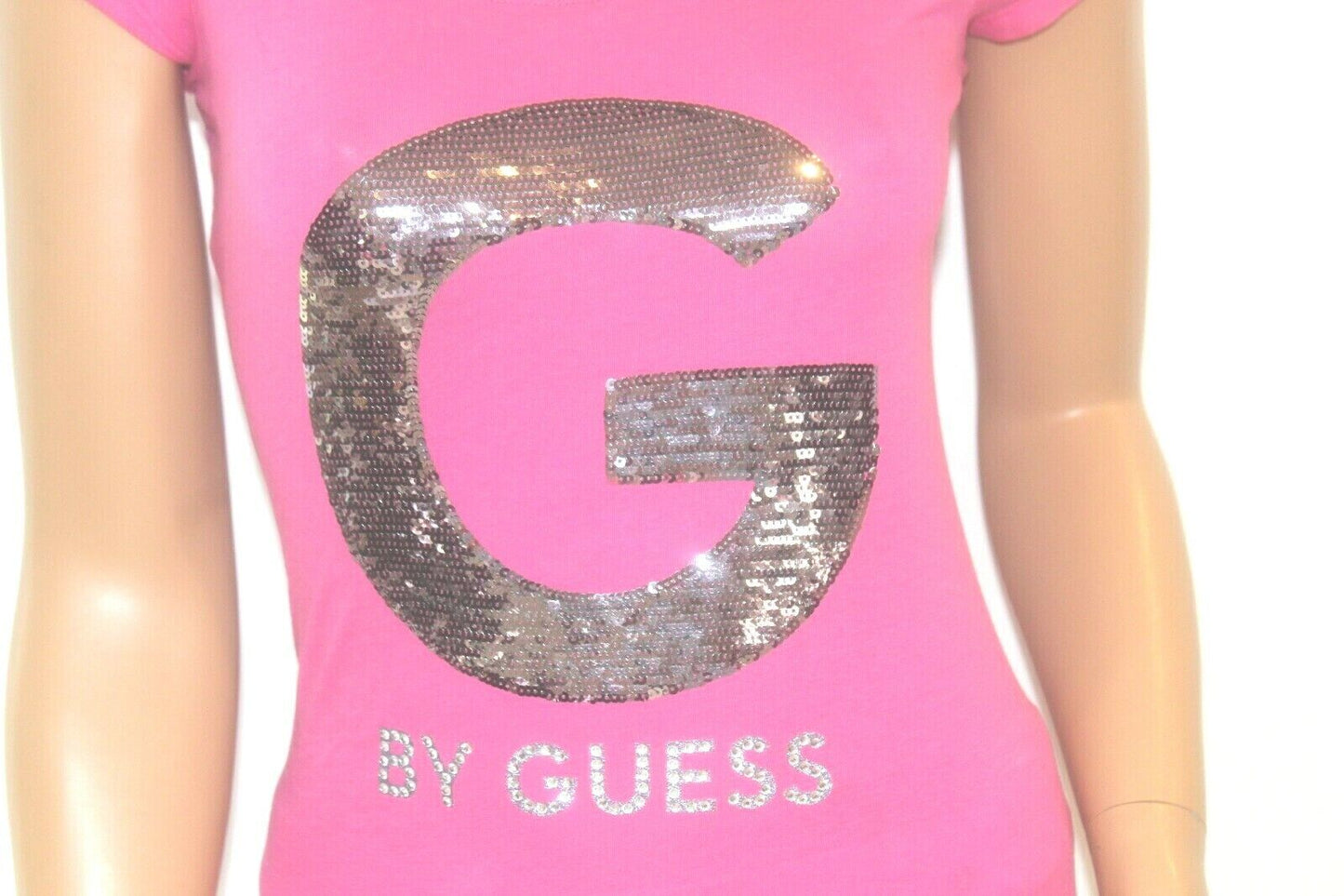 *NWT* GUESS Jeans Glitter Sequin Logo GUESS Pink T-shirt Tee Top SEXY Blouse XS