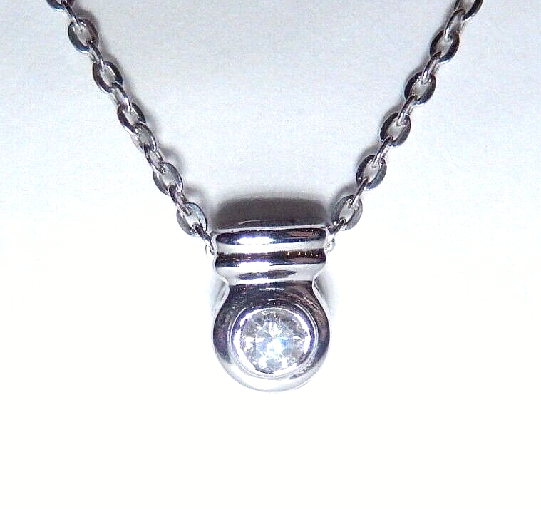 *NWT*  14K White Gold 1/8 ct Solitaire Real VS Diamond Pendant w/ 18" Necklace