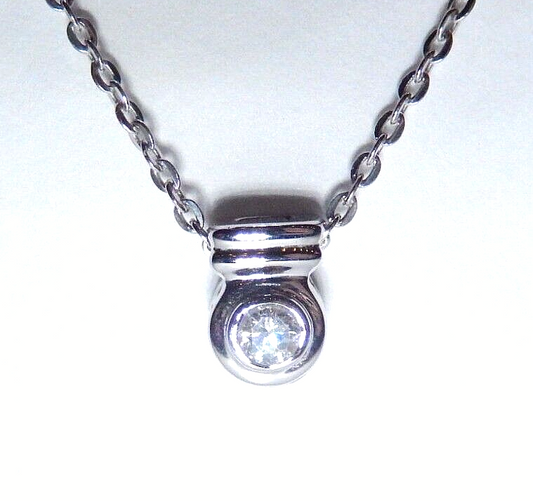 *NWT*  14K White Gold 1/8 ct Solitaire Real VS Diamond Pendant w/ 18" Necklace