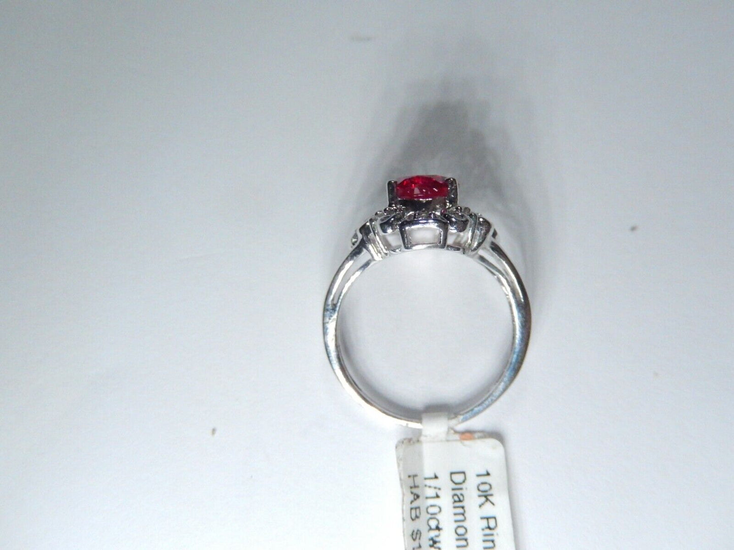 *NWT* 10k White Gold Lab Created 2.00 CT Oval Ruby and Diamond Halo Ring Sz 6.5