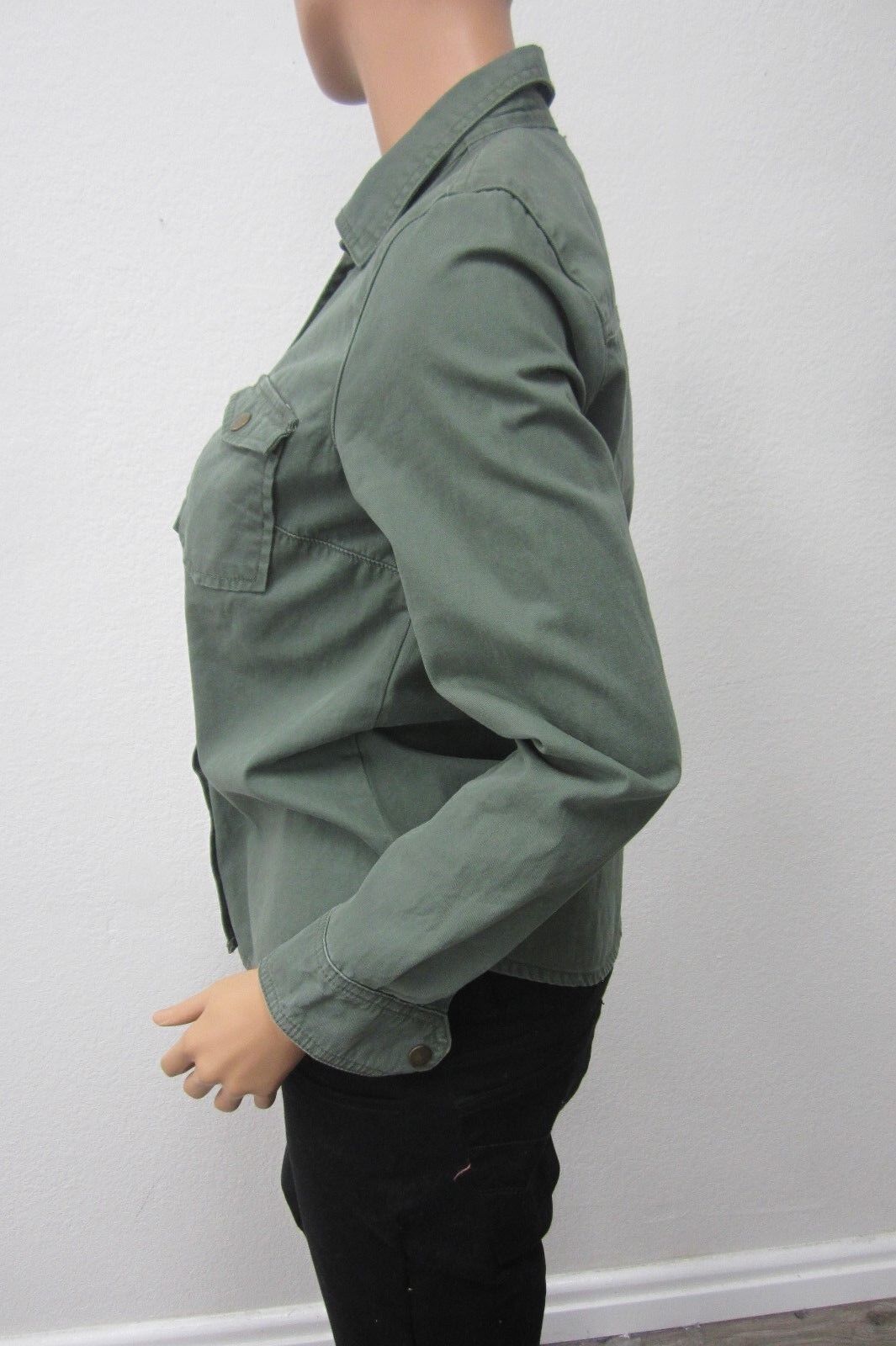 MINTWomens Trendy CUTE Forever 21Military Style Button Down Denim Green Top Sz S