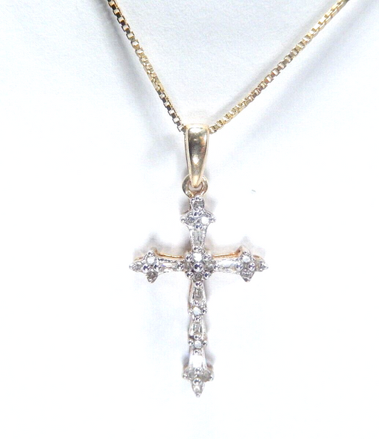 *VINTAGE* 10K Yellow Gold 1/3CT 24 Natural Diamond Cross Pendant w/18"chain