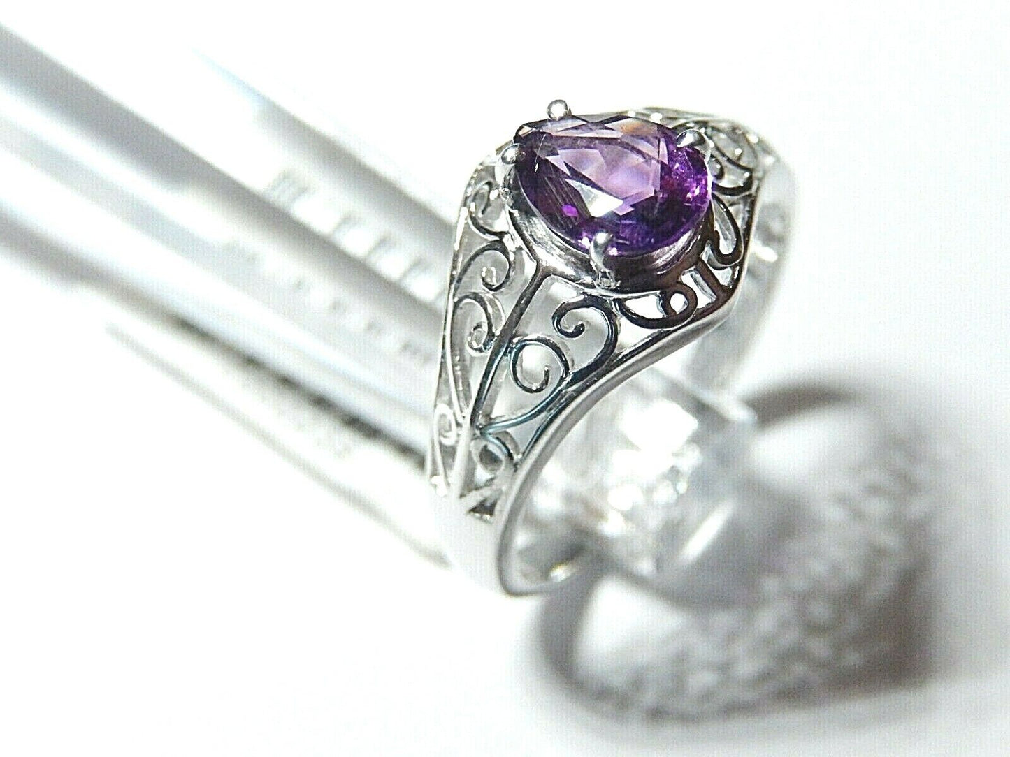 *NWT*  10K White Gold Pear Shape Deep Purple Brazilian Amethyst Solitaire Ring