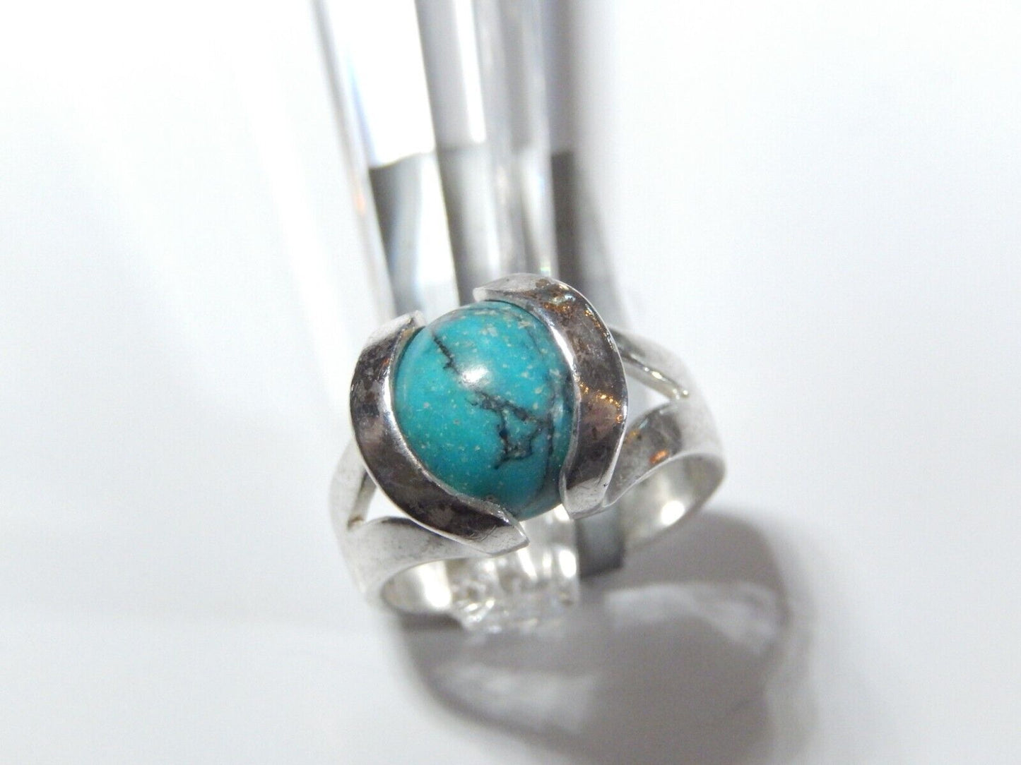 *VINTAGE* Sterling 925 Silver Tension Set Turquoise Ball Ring Size 7