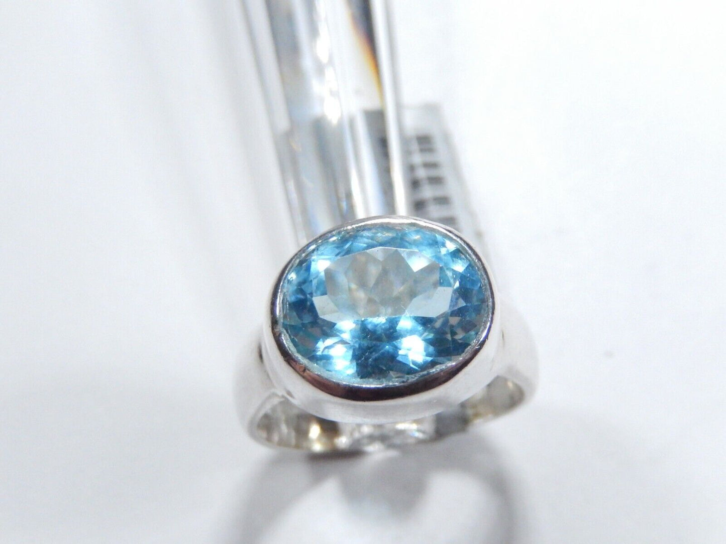 925 Sterling Silver 5.00 CT  Bezel Set Oval Blue Topaz Solitaire Ring Size 7.75
