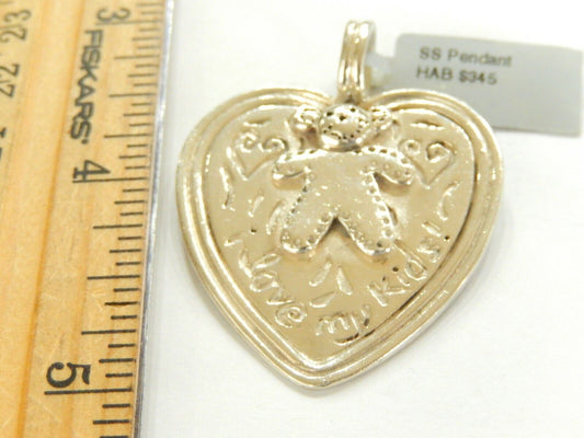 LARGE - Sterling Silver " I LOVE MY KIDS !"  Heart Pendant