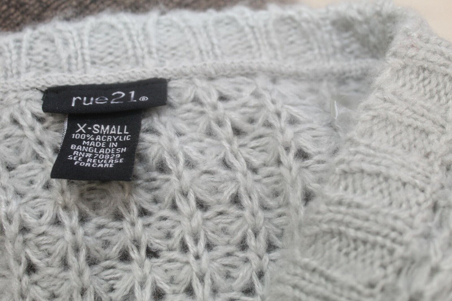 Rue 21 Women's Crochet Knit Long Sleeve  Sweater Grey Top  Size X-Small