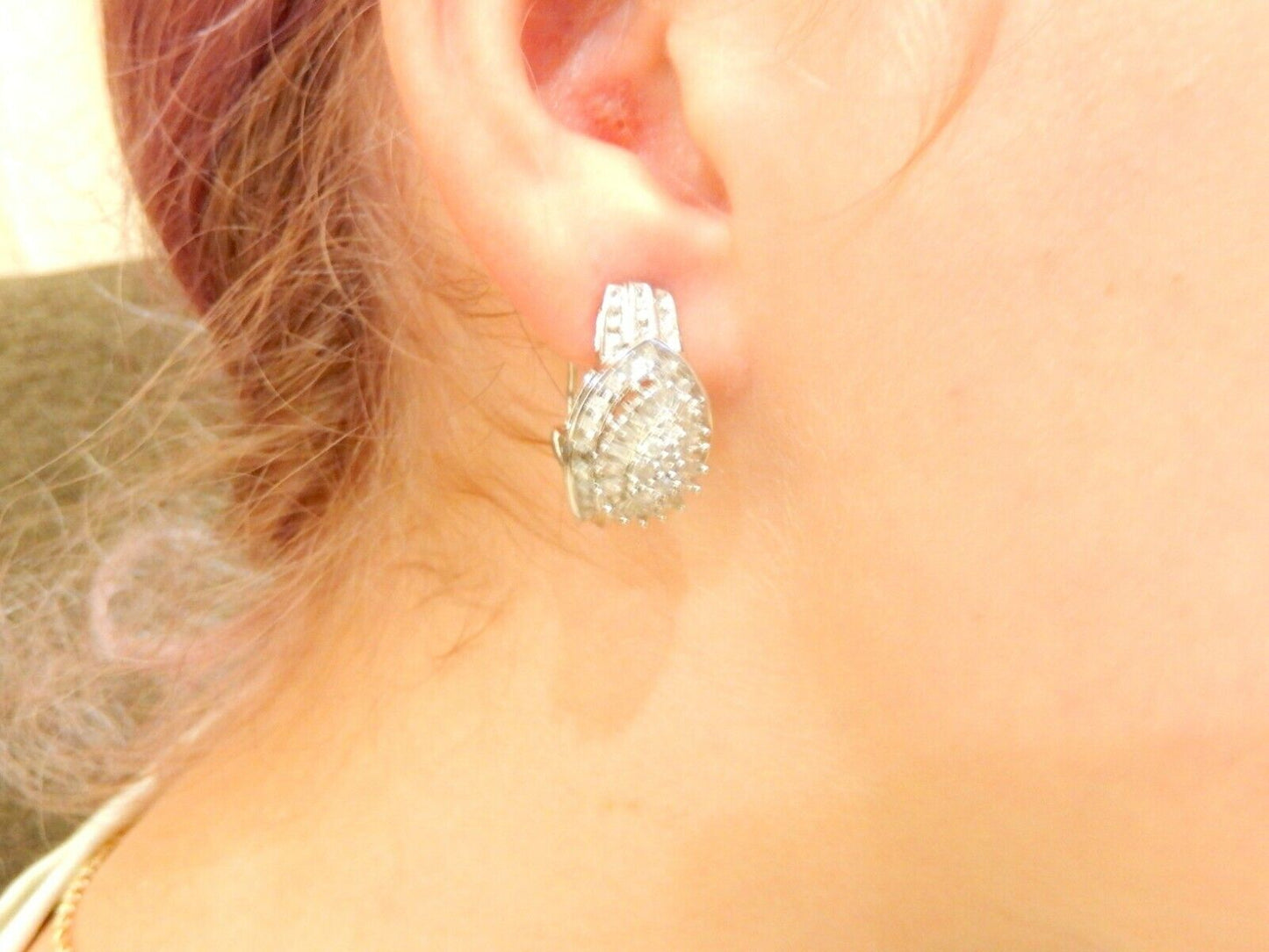 10k White Gold Pear 1.25CT Diamond  Cluster French-Clip Earrings 22mm x 13.5mm