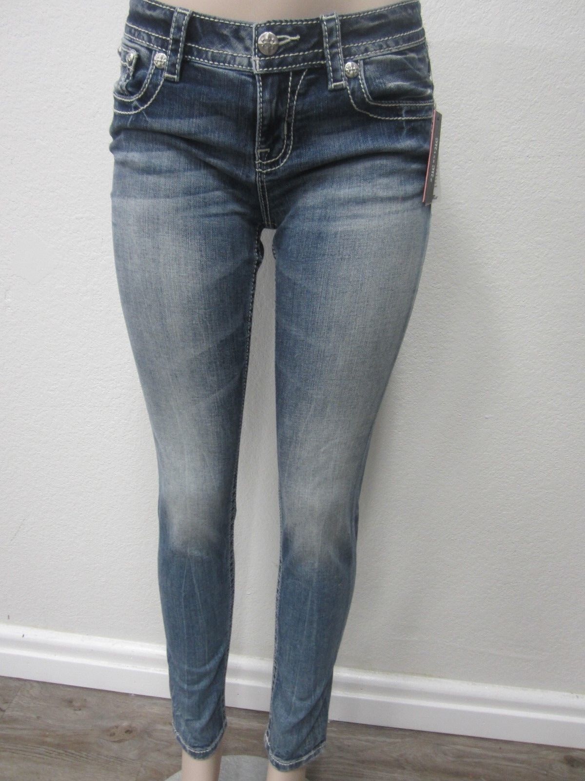 NWT MISS ME CuteSkinny Embellished Low Rise Medium Blu Jeans 26 x 30 NEW #M311OS