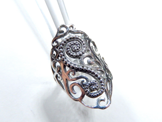 *VINTAGE*  Sterling Silver Handcrafted Lace Embroidery Filigree Ring Sz 8