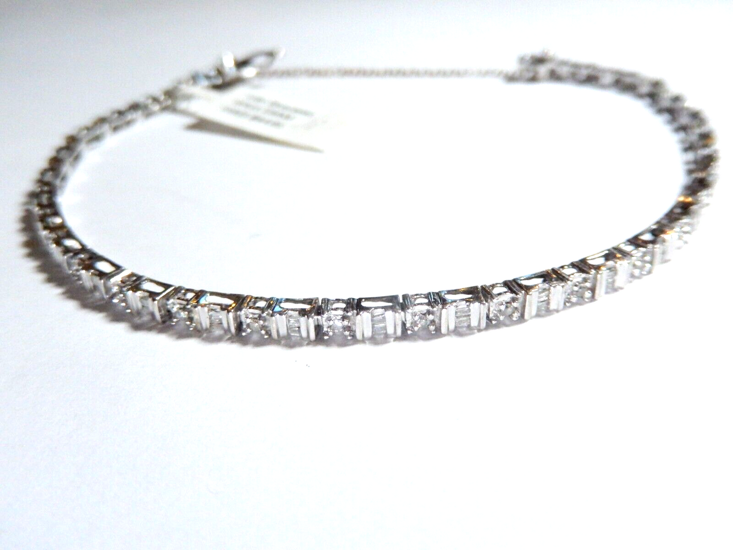 *NWT*  10K White Gold 3/4 Carat Round and Baguette Cut Diamond  Tennis Bracelet