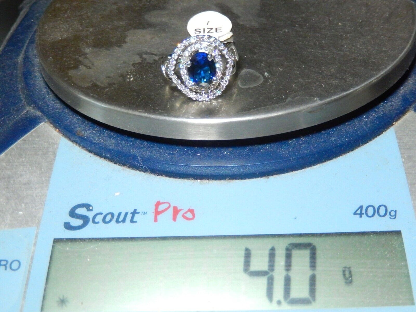 Sterling Silver Lab Created 3.00 CT Blue Sapphire and Clear CZ Ring Size 7