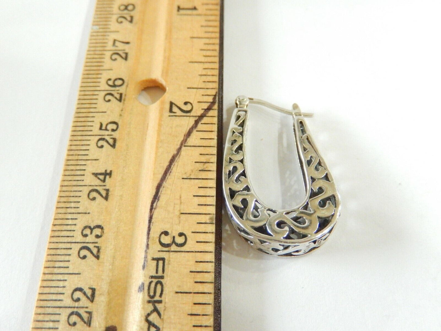 *VINTAGE*  Thick Sterling Silver  Filigree Very Nice Hoop Earrings 1.25" x 3/4"