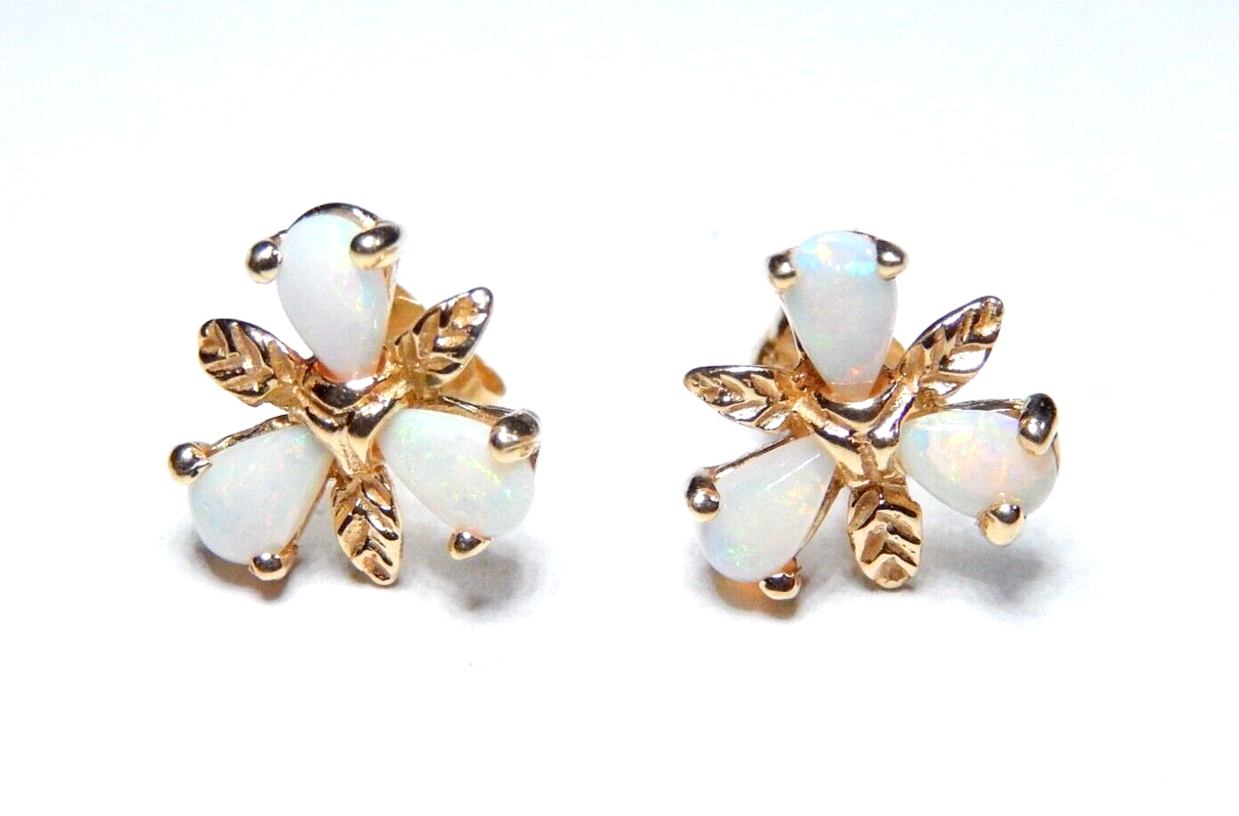 *VINTAGE*  14k Yellow Gold Flower and Opal Stud Earrings