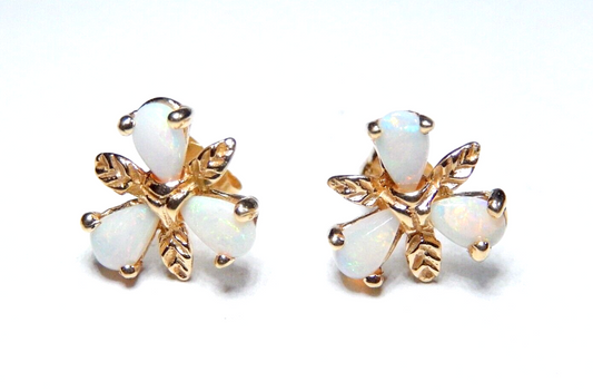*VINTAGE*  14k Yellow Gold Flower and Opal Stud Earrings