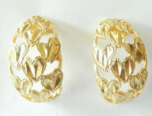 *VINTAGE* LARGE 10K YELLOW GOLD  Diamond Cut Hearts Cast Thick Hoop Earrings