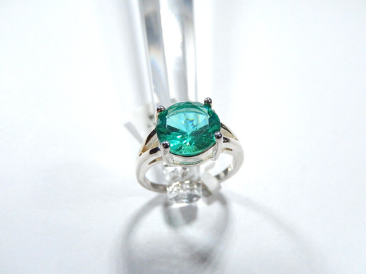 *VINTAGE* Sterling Silver 4Ct Lab Created Emerald Solitaire Wedding Ring Sz 6.75