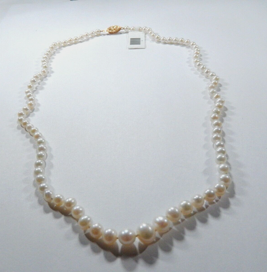 18" Genuine Cultured Graduated Pearl Necklace 4mm-7mm  14K Yellow Gold Clasp