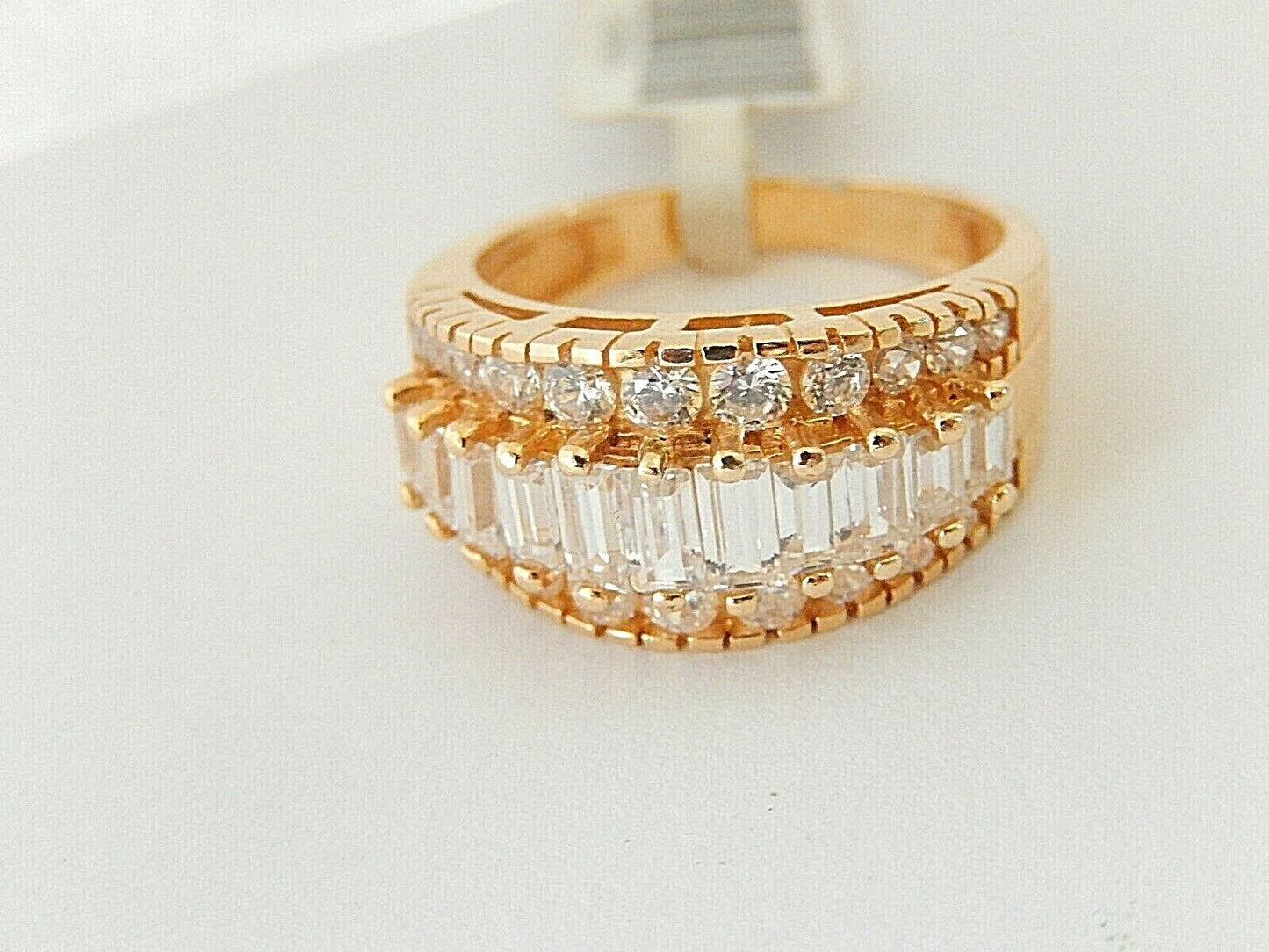 14K Solid Yellow Gold 1 CT Emerald & Round Cut CZ Wedding Engagement Ring Sz 6.5