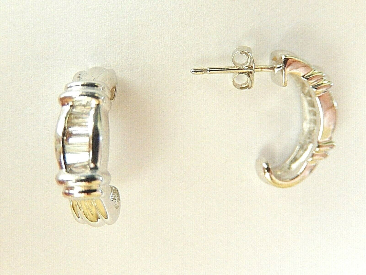 14K Solid White Gold 3/4 Hoop Earrings with Natural VS Baguette Diamonds