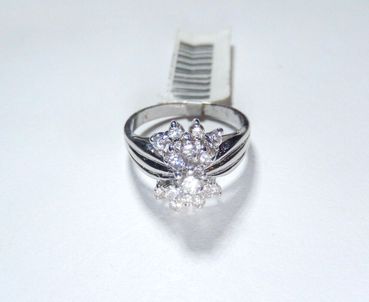 *NWT* 14k White Gold 2/3CT Natural VS Diamond Cluster Cocktail Ring ~ Size 6.25