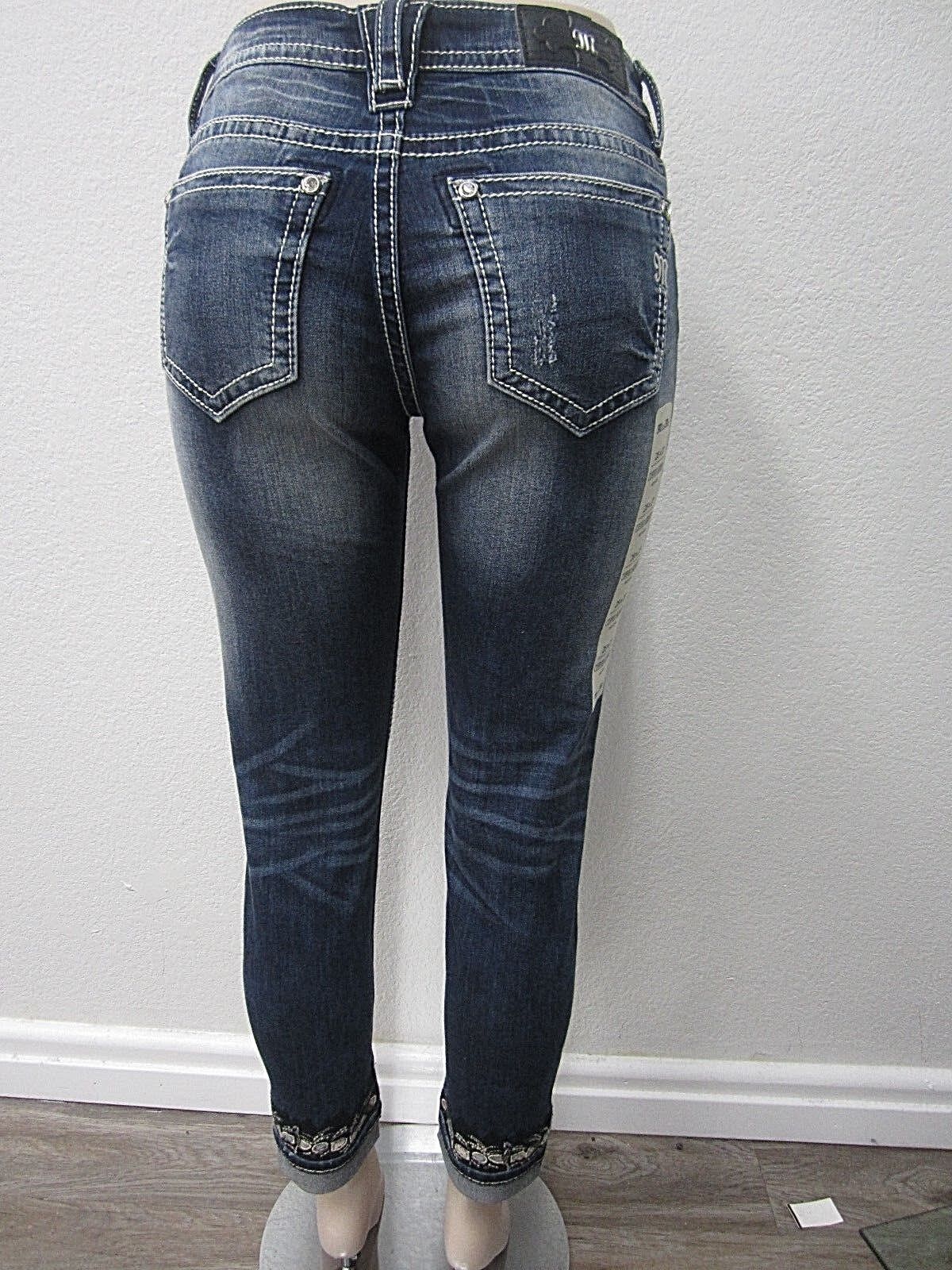 NWT MISS ME  MID-RISE CUFFED SKINNY MEDIUM BLUE JEANS MP7727CK SIZE 28 x 27 CUTE