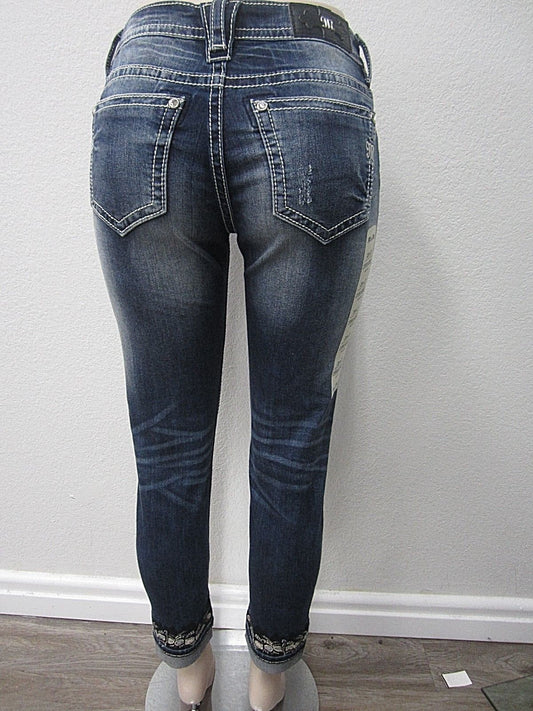 NWT MISS ME  MID-RISE CUFFED SKINNY MEDIUM BLUE JEANS MP7727CK SIZE 28 x 27 CUTE