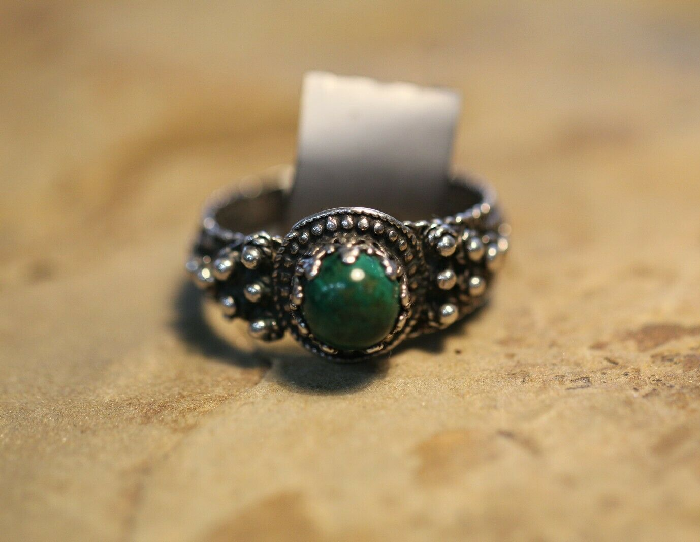 *VINTAGE* BOHO Sterling Silver Faux Green Turquoise Ring Size 10