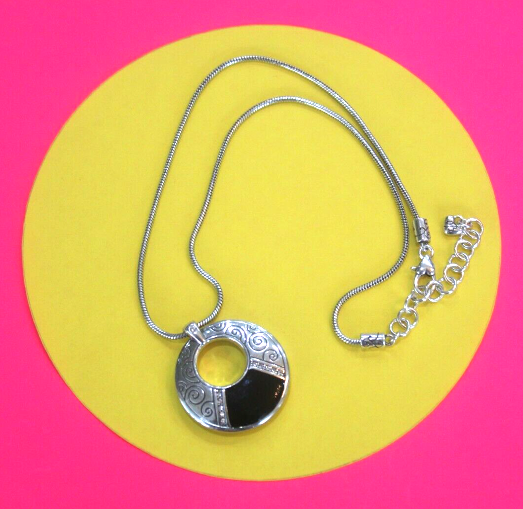 Brighton Round Circle Necklace with Crystal Reverseable Gold & Black 16" - 18"