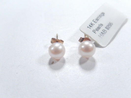 14K Yellow Gold 5.5mm Akoya Round Pearl Ear Stud Earrings