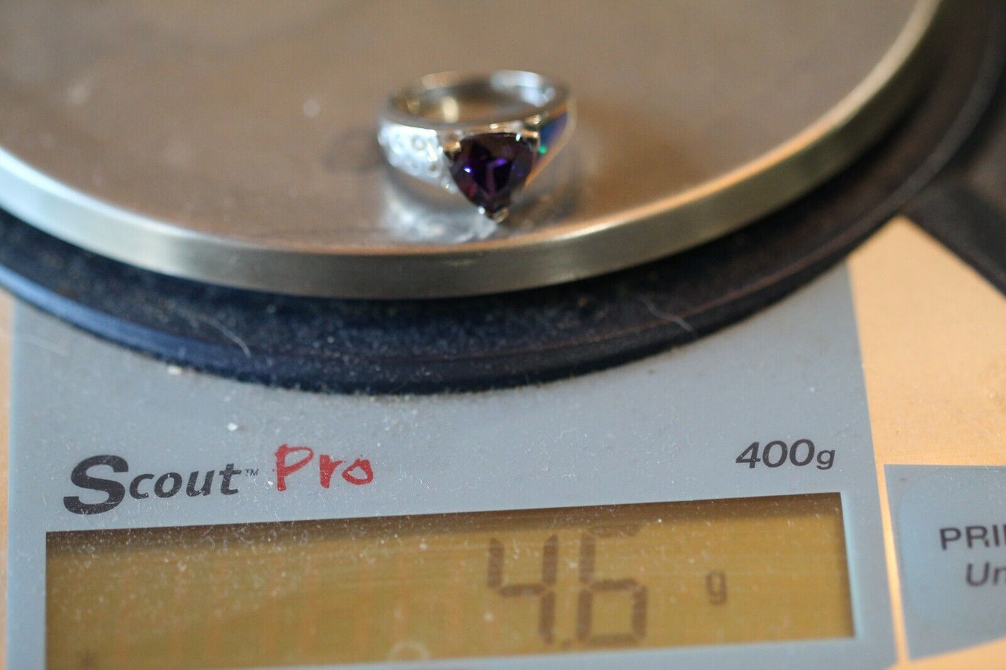 *VINTAGE*   AMETHYST  &  FIRE OPAL Ring with CZ  925 STERLING SILVER Sz 7.5