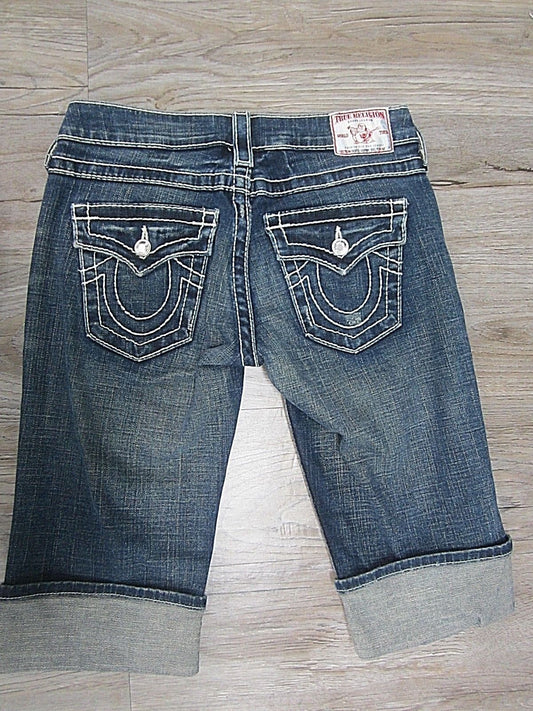 AUTHENTIC NWOT TRUE RELIGION WOMEN'S Capri JEANS Disco Sophie Big T SWAROVSKI