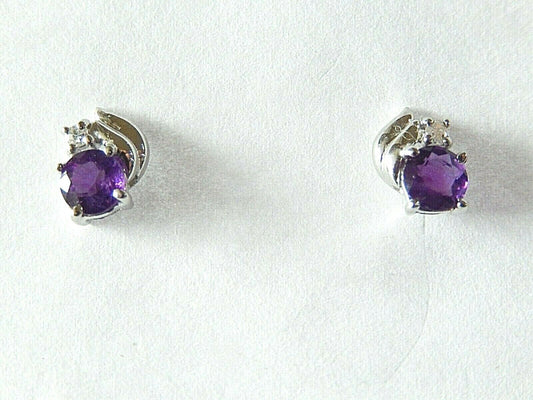 *NWT* 14K White Gold .75CT Amethyst & Diamond Stud Earrings