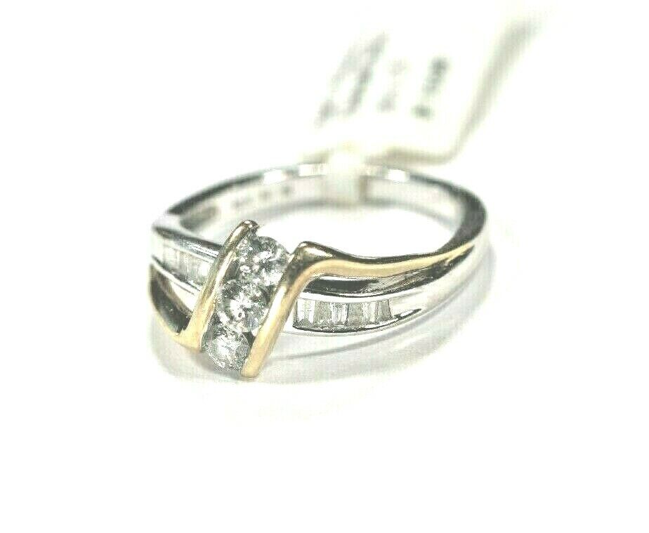 *VINTAGE* 10k Solid Yellow & White Gold Diamond  Wedding Ring Size 7.5