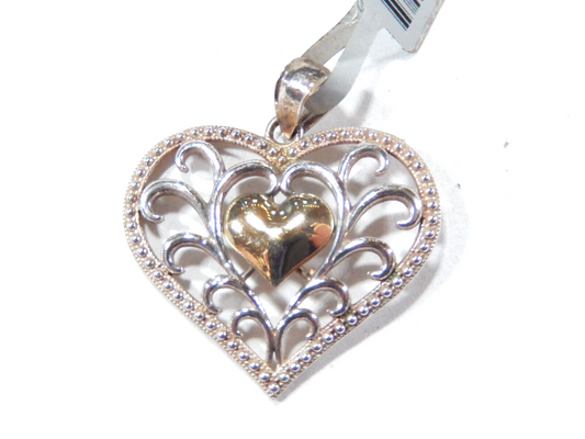 *VINTAGE*  Sterling Silver & 10k Yellow Gold Heart Pendant 1 - 1/8" Tall