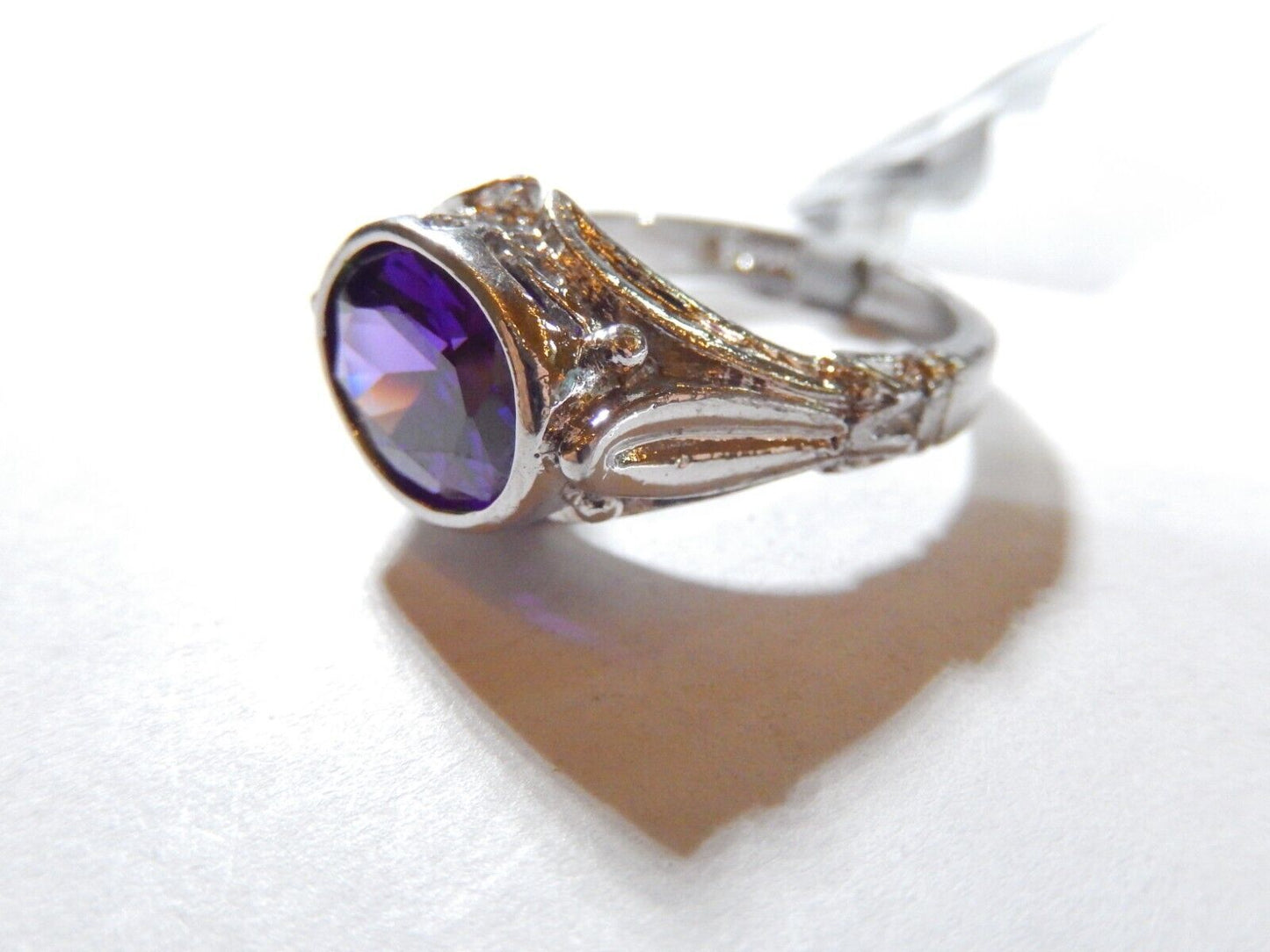 *VINTAGE*  VICTORIAN STYLE 925 STERLING SILVER 4.00 CT OVAL AMETHYST RING Sz 9