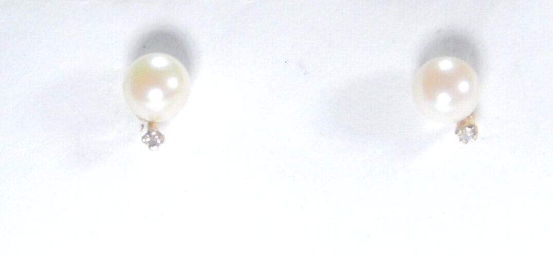 14K Yellow Gold 5mm Freshwater Cultured Pearl & Diamond Stud Earrings